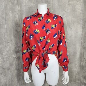 Vintage 80s Shapely Womens S Red Blouse Magazine Cover‎ Model Pattern Colorful